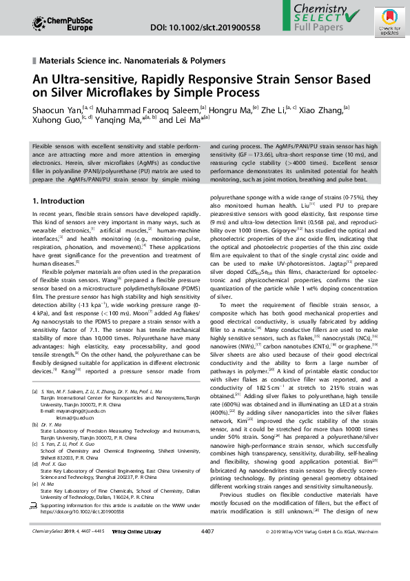 (PDF) An Ultra-sensitive, Rapidly Responsive Strain Sensor Based on ...