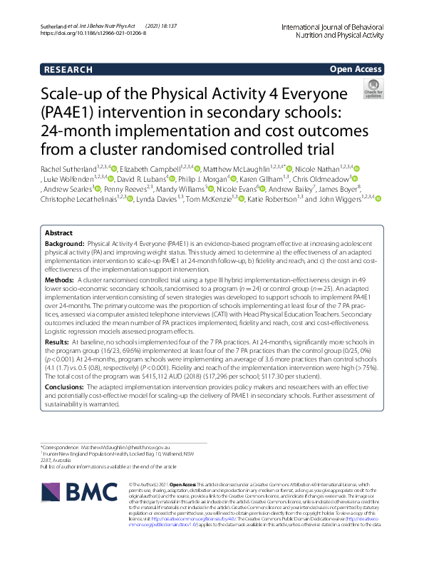 (PDF) Scale-up of the Physical Activity 4 Everyone (PA4E1) intervention ...