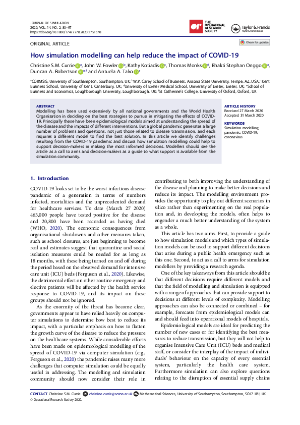 (PDF) How simulation modelling can help reduce the impact of COVID-19