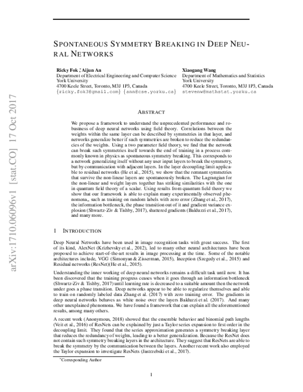 (PDF) Spontaneous Symmetry Breaking in Neural Networks