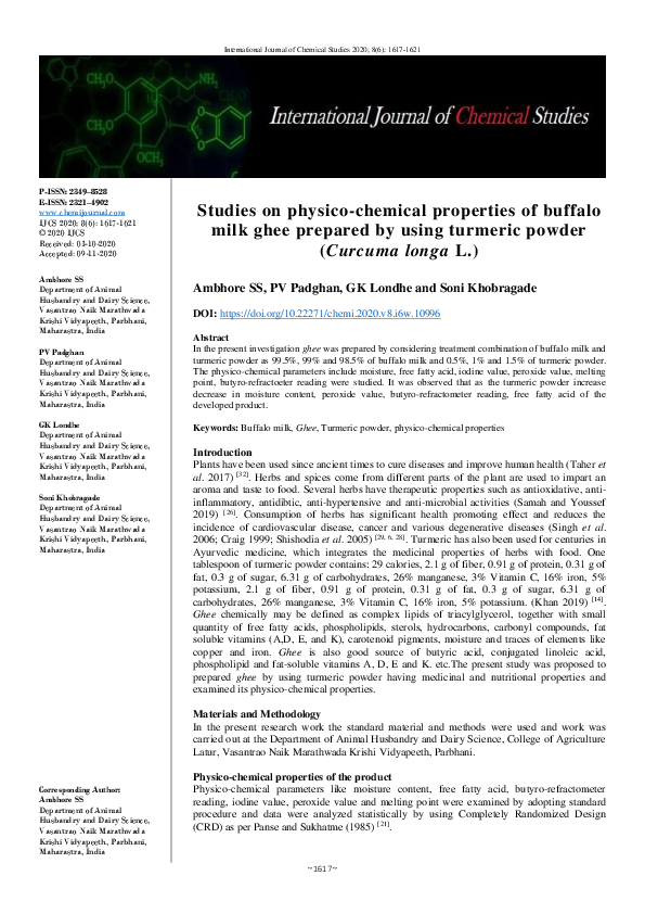 (PDF) Studies on physico-chemical properties of buffalo milk ghee ...