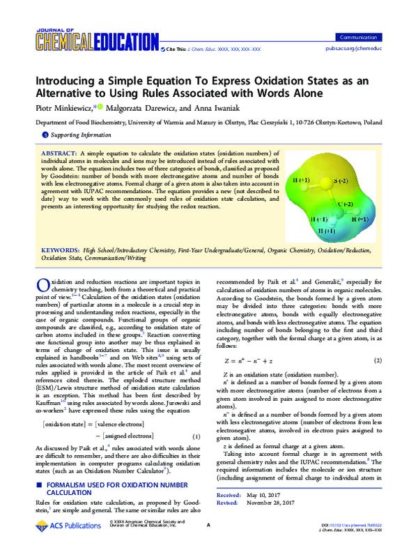 (PDF) Introducing a Simple Equation To Express Oxidation States as an ...