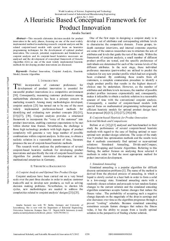 (PDF) A Heuristic Based Conceptual Framework For Product Innovation