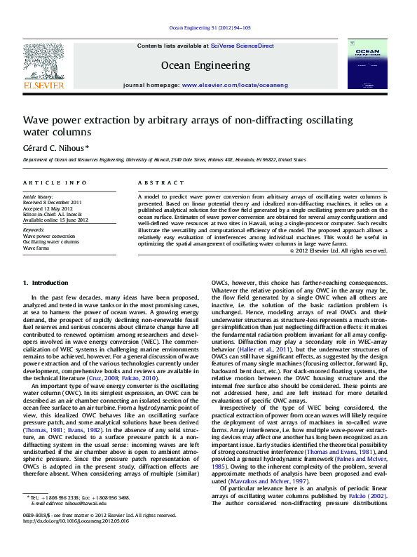 (PDF) Wave power extraction by arbitrary arrays of non-diffracting ...