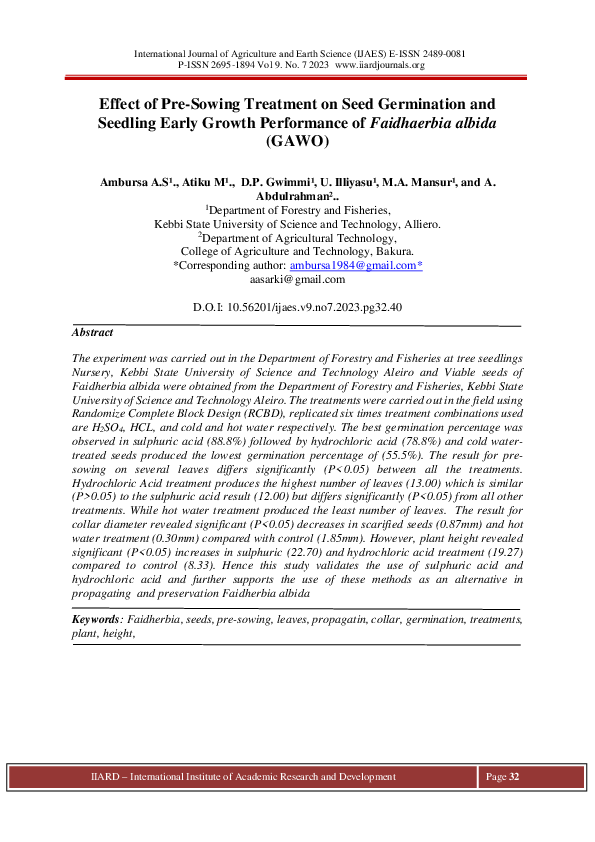 (PDF) Effect of Pre-Sowing Treatment on Seed Germination and Seedling ...