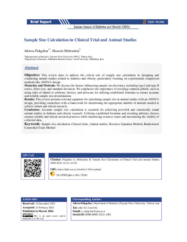(PDF) Sample Size Calculation in Clinical Trial and Animal Studies