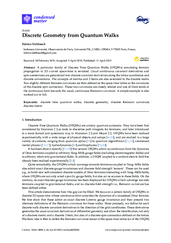 (PDF) Discrete Geometry from Quantum Walks