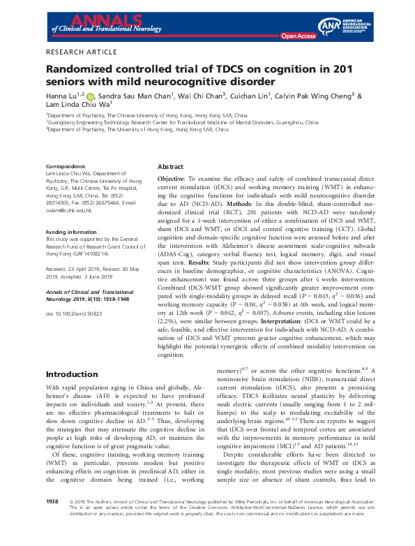 (PDF) Randomized controlled trial of TDCS on cognition in 201 seniors ...