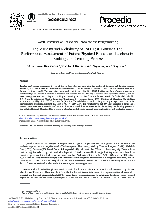 (PDF) The Validity and Reliability of ISO Test towards the Performance ...