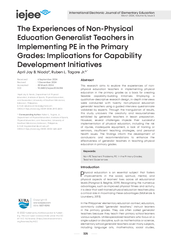 (PDF) The Experiences of Non-Physical Education Generalist Teachers in ...