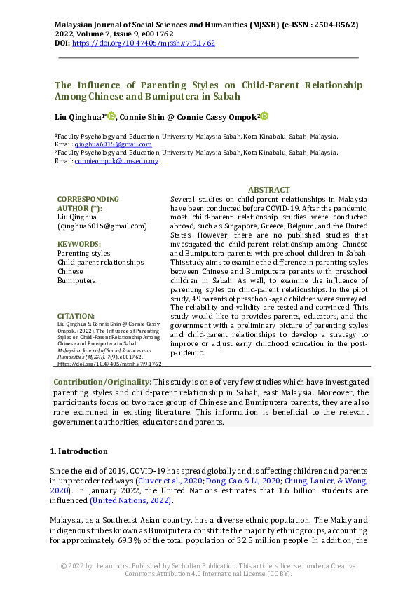 (PDF) The Influence of Parenting Styles on Child-Parent Relationship ...