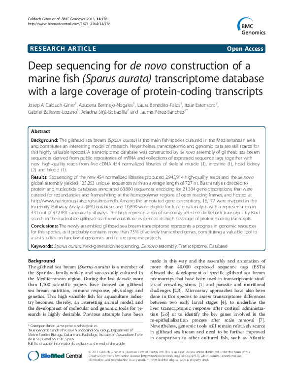 (PDF) Deep sequencing for de novo construction of a marine fish (Sparus ...