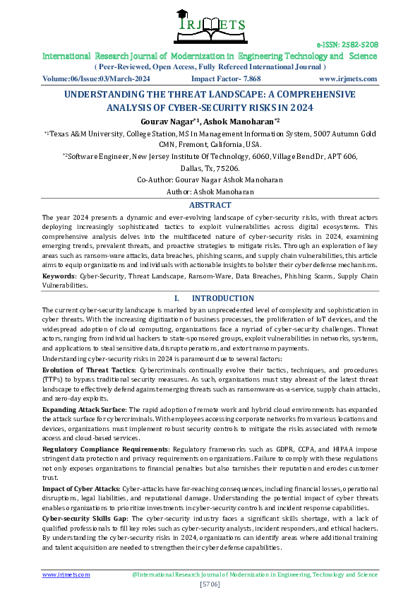 (PDF) UNDERSTANDING THE THREAT LANDSCAPE: A COMPREHENSIVE ANALYSIS OF ...