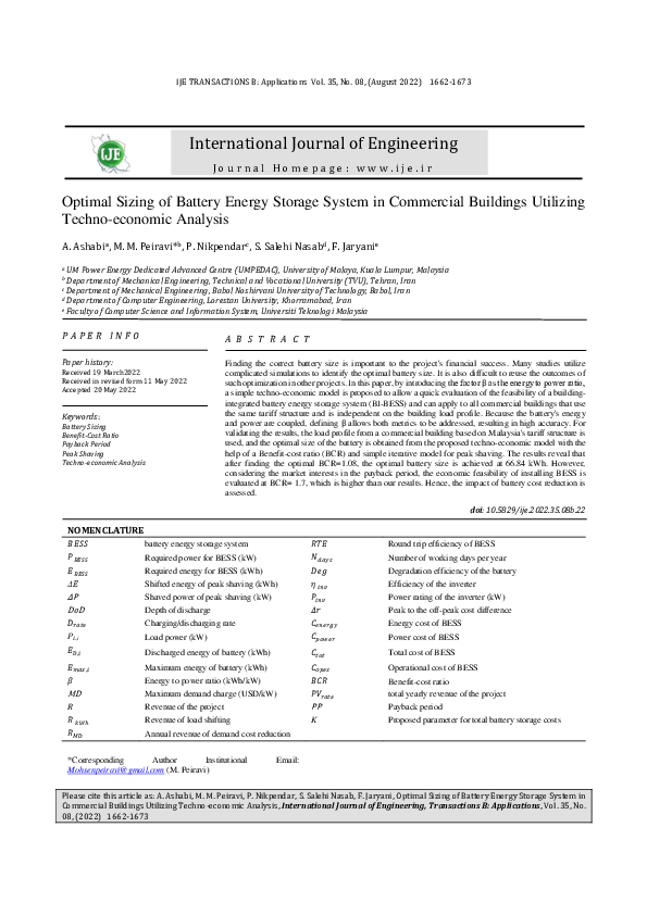(PDF) Optimal Sizing of Battery Energy Storage System in Commercial ...