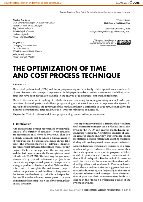 (PDF) The Optimization of Time and Cost Process Technique