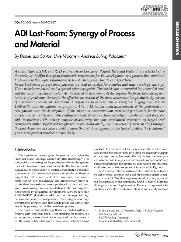 (PDF) ADI Lost-Foam: Synergy of Process and Material | Uwe Vroomen ...