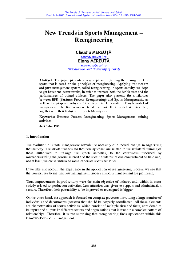(PDF) New Trends in Sports Management – Reengineering