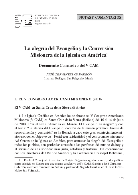 (PDF) La alegría del Evangelio y la Conversión Misionera de la Iglesia ...