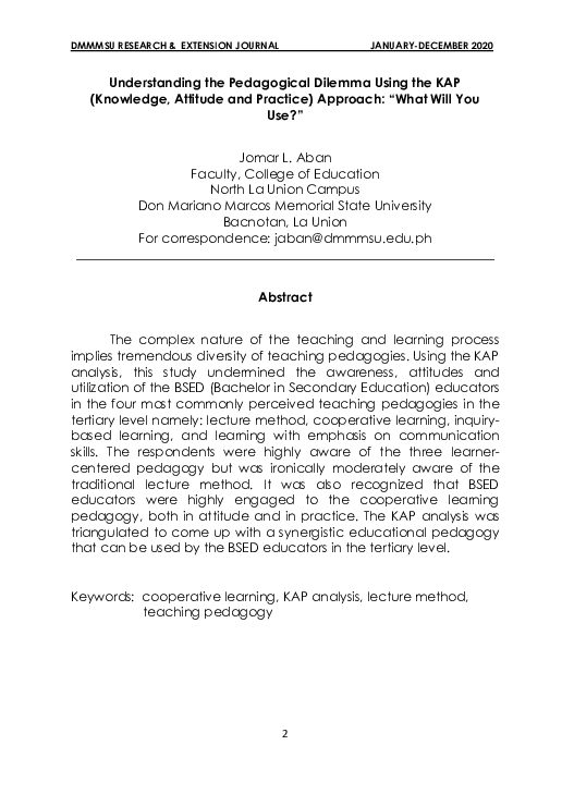 (PDF) Understanding the Pedagogical Dilemma Using the KAP (Knowledge ...