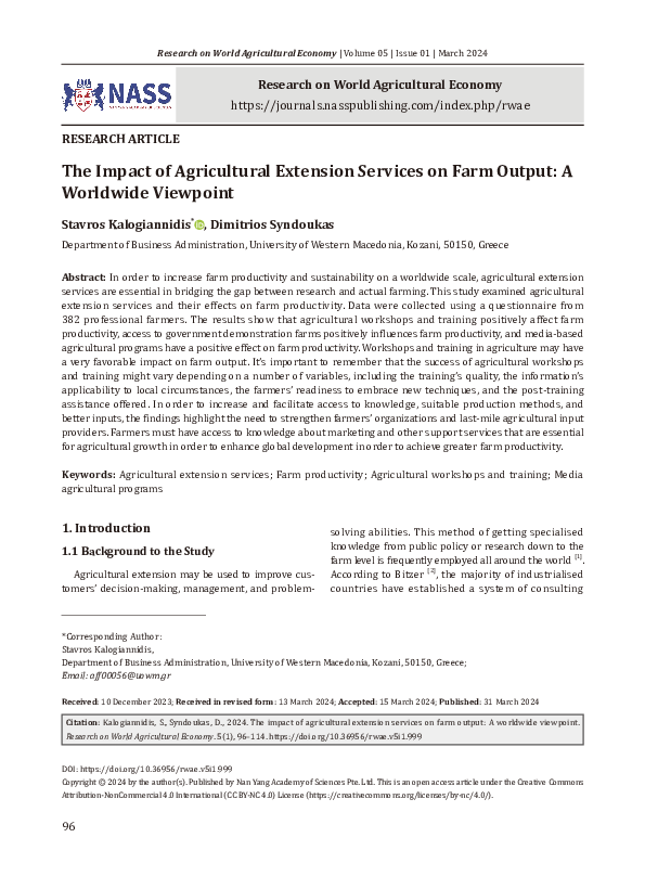 (PDF) The Impact of Agricultural Extension Services on Farm Output: A ...