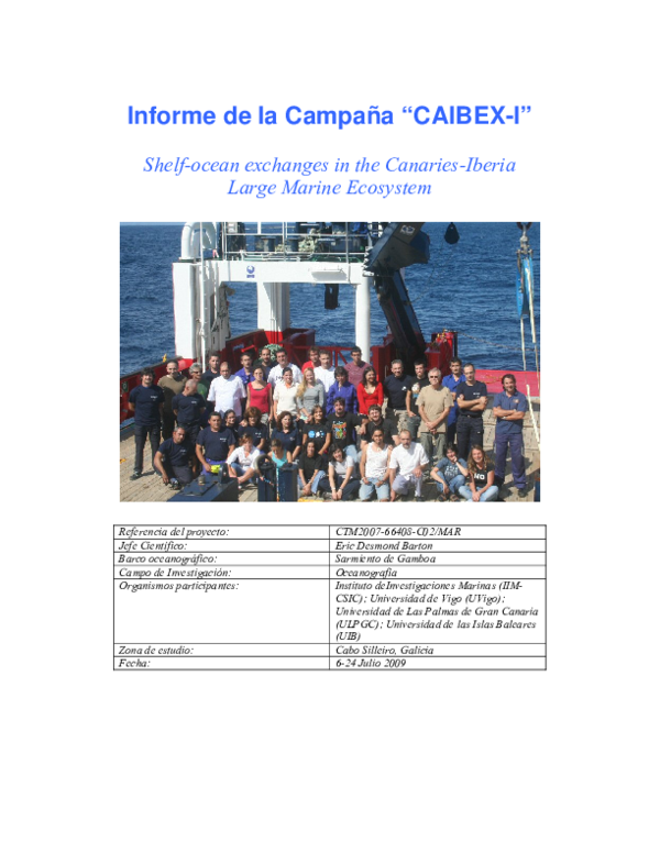 (PDF) Informe de la Campaña “CAIBEX-I”: Shelf-ocean exchanges in the ...