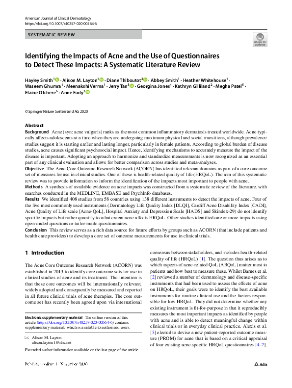 (PDF) Identifying the Impacts of Acne and the Use of Questionnaires to ...