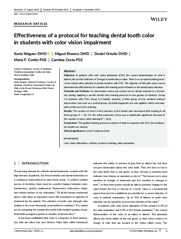 (PDF) Effectiveness of a protocol for teaching dental tooth color in ...