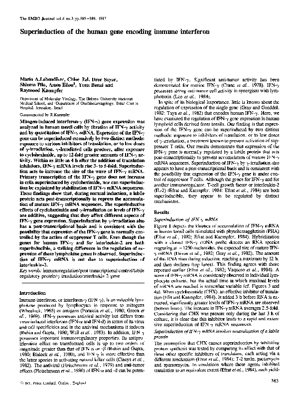 (PDF) Superinduction of the human gene encoding immune interferon