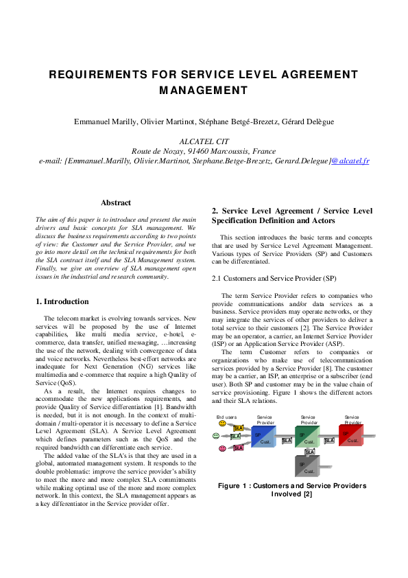 (PDF) Service Level Agreement / Service Level Specification Definition ...