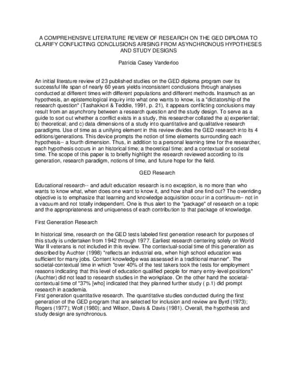(PDF) A Comprehensive Literature Review Of Research On The GED Diploma ...