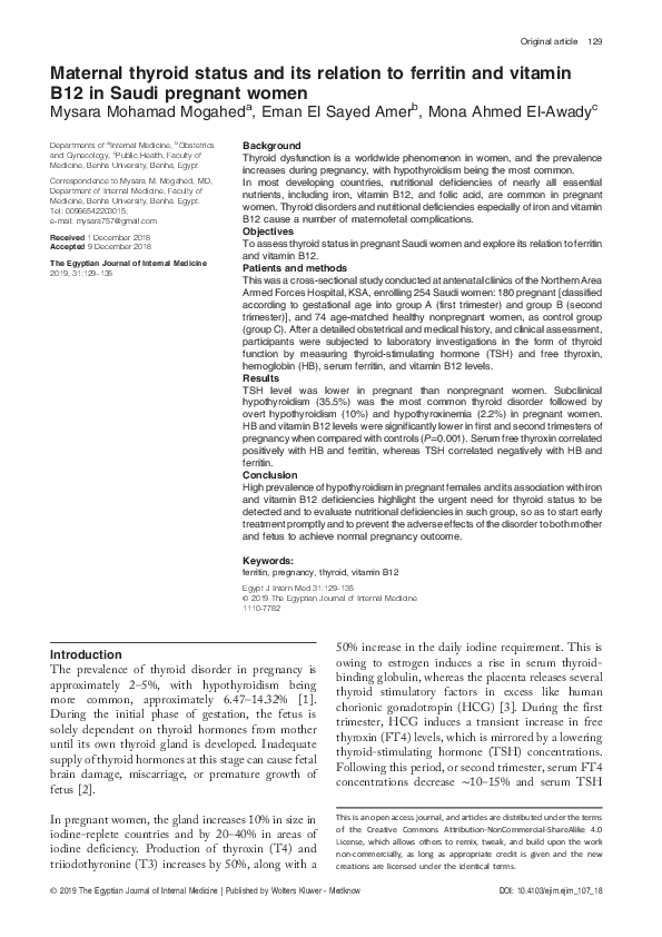 (PDF) Maternal thyroid status and its relation to ferritin and vitamin ...