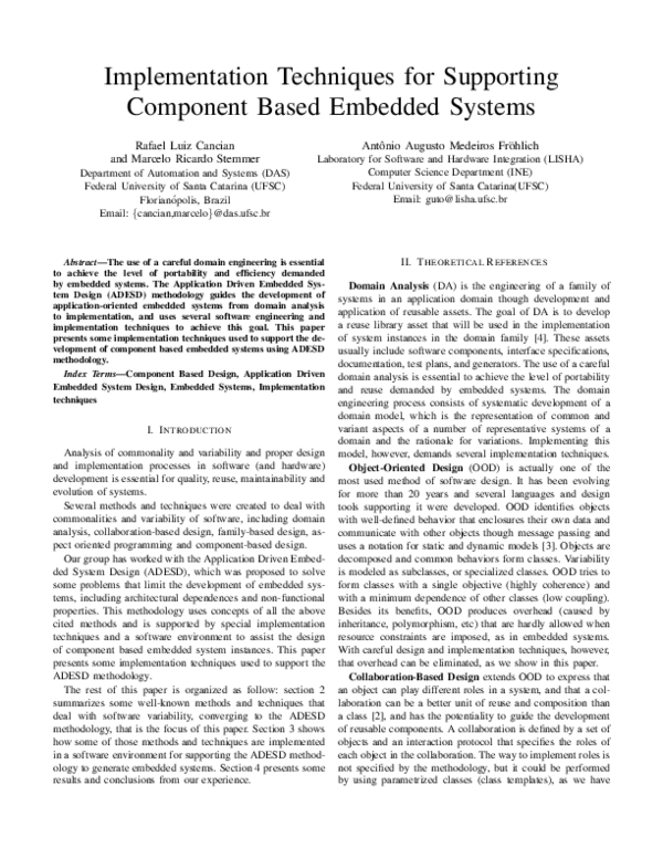 (PDF) Implementation Techniques for Supporting Component Based Embedded ...