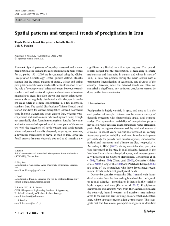 (PDF) Spatial Patterns and Temporal Trends of Precipitation in the ...