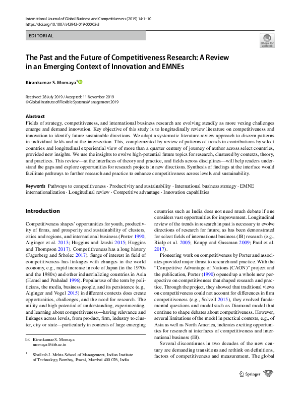 (PDF) The Past and the Future of Competitiveness Research: A Review in ...