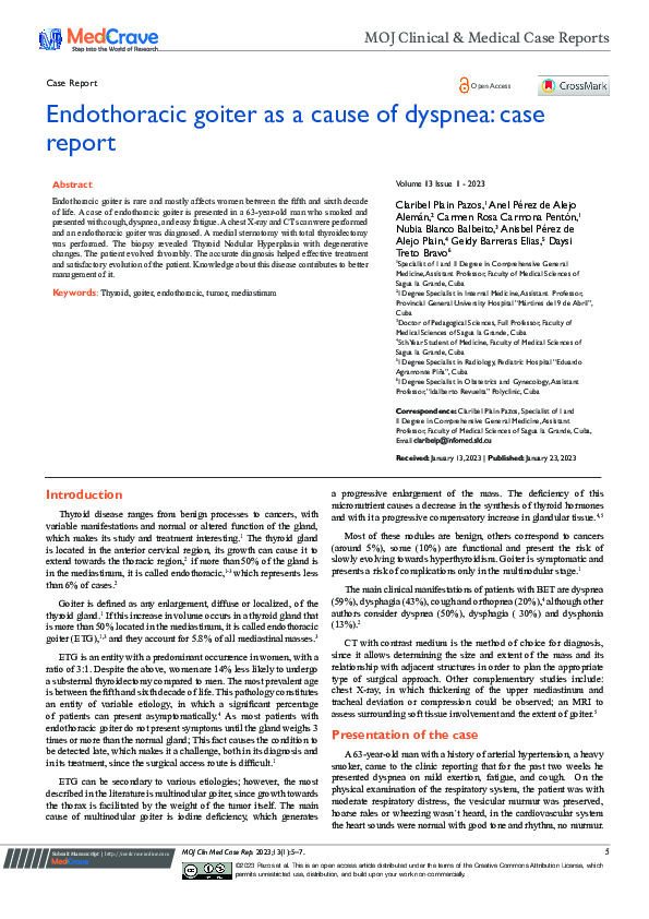 (PDF) Endothoracic goiter as a cause of dyspnea: case report