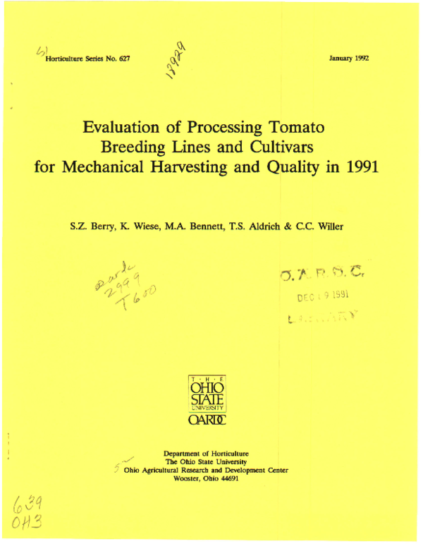 (PDF) Evaluation of Processing Tomato Breeding Lines and Cultivars for ...