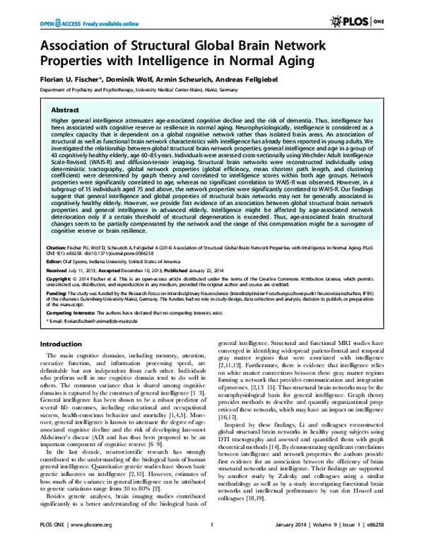 (PDF) Association of Structural Global Brain Network Properties with ...