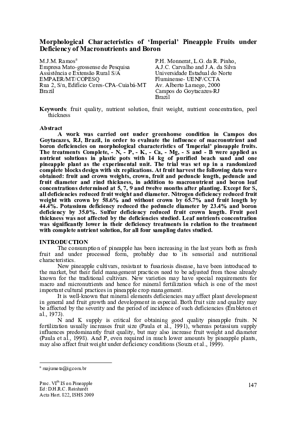 (PDF) Morphological Characteristics of 'Imperial' Pineapple Fruits ...