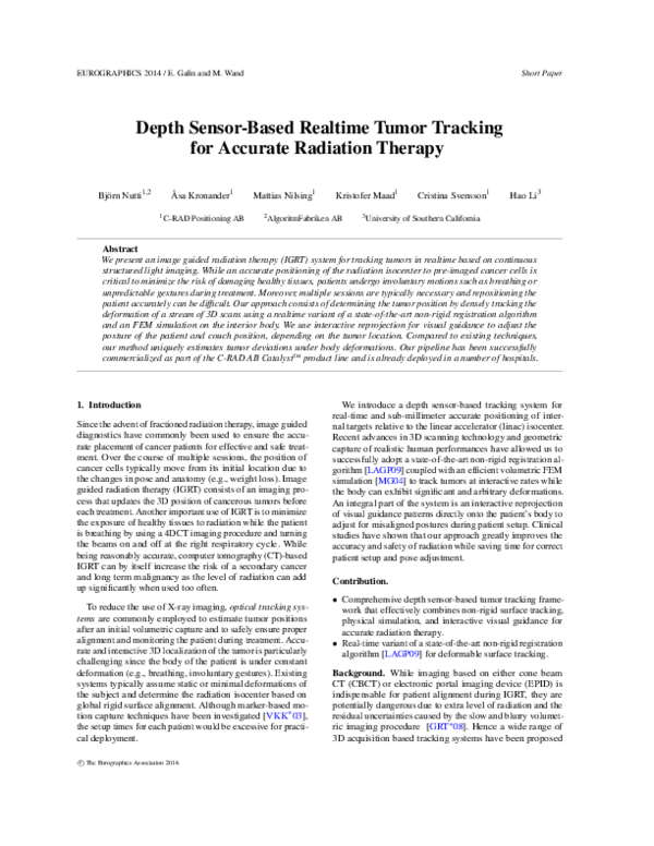 (PDF) Depth Sensor-Based Realtime Tumor Tracking for Accurate Radiation ...