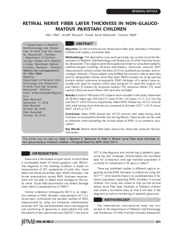 (PDF) Retinal Nerve Fiber Layer Thickness in Non-Glaucomatous Pakistani ...