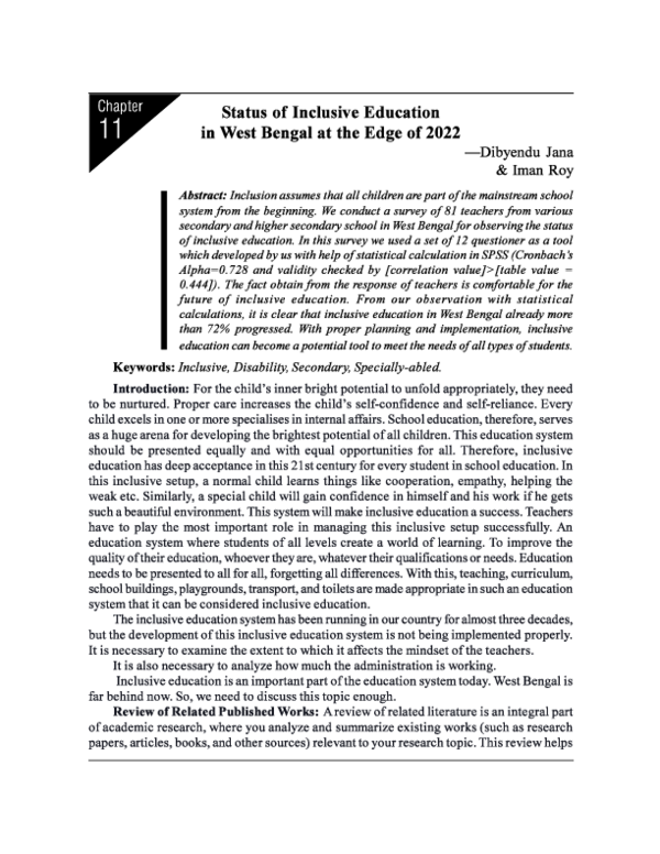 (PDF) Status of Inclusive Education in West Bengal at the Edge of 2022