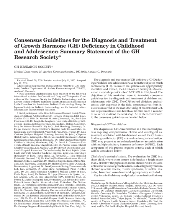 (PDF) Consensus Guidelines for the Diagnosis and Treatment of Growth ...