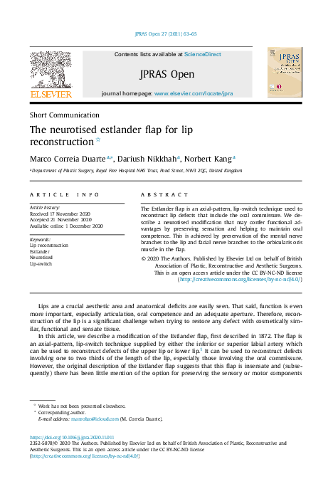 (PDF) The neurotised estlander flap for lip reconstruction