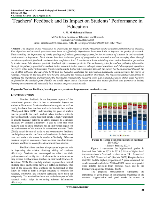 (PDF) Teachers’ Feedback and Its Impact on Students’ Performance in