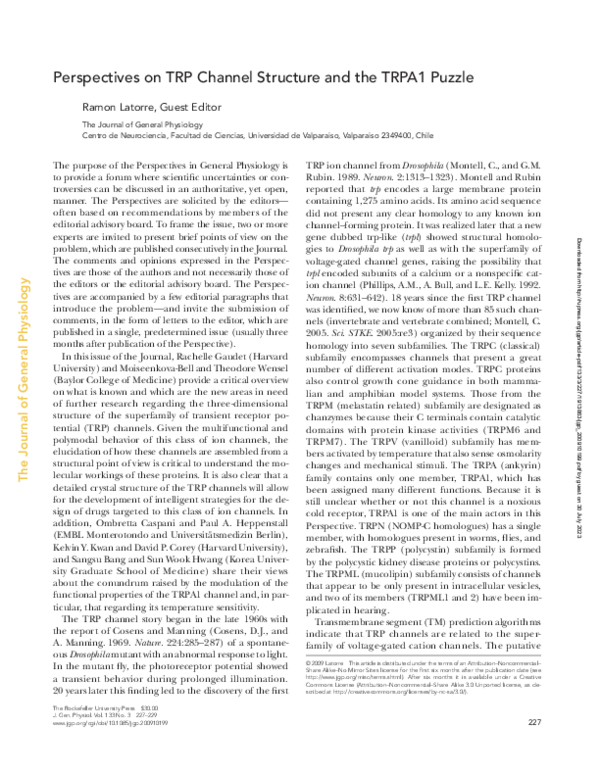 (PDF) Perspectives on TRP Channel Structure and the TRPA1 Puzzle