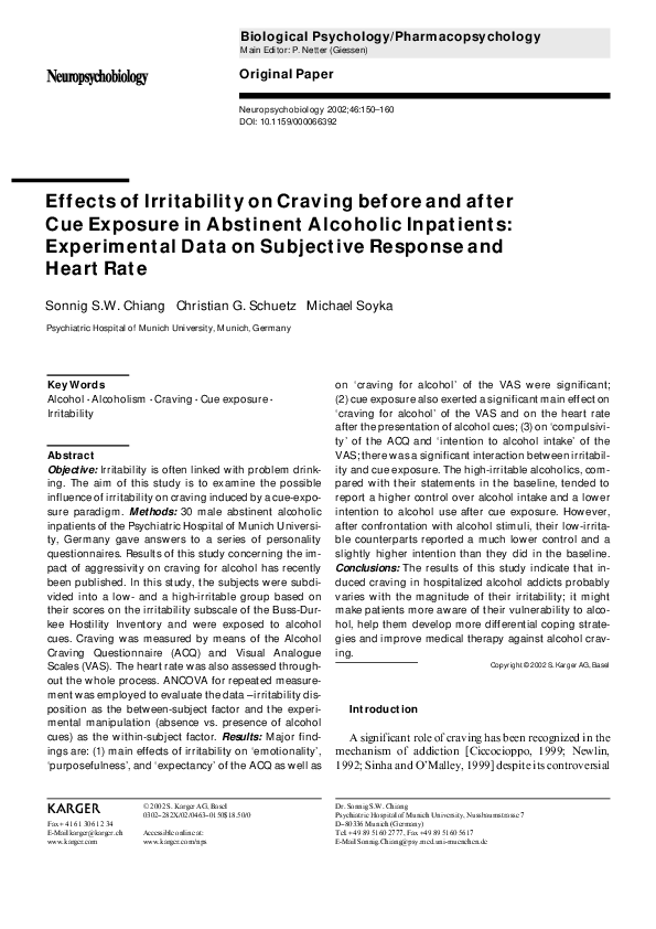 (PDF) Effects of Irritability on Craving before and after Cue Exposure ...