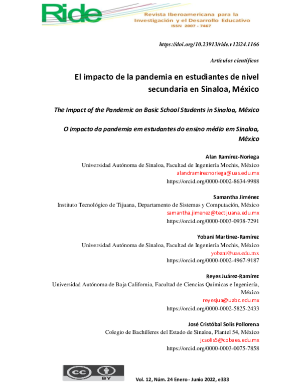 (PDF) El impacto de la pandemia en estudiantes de nivel secundaria en ...