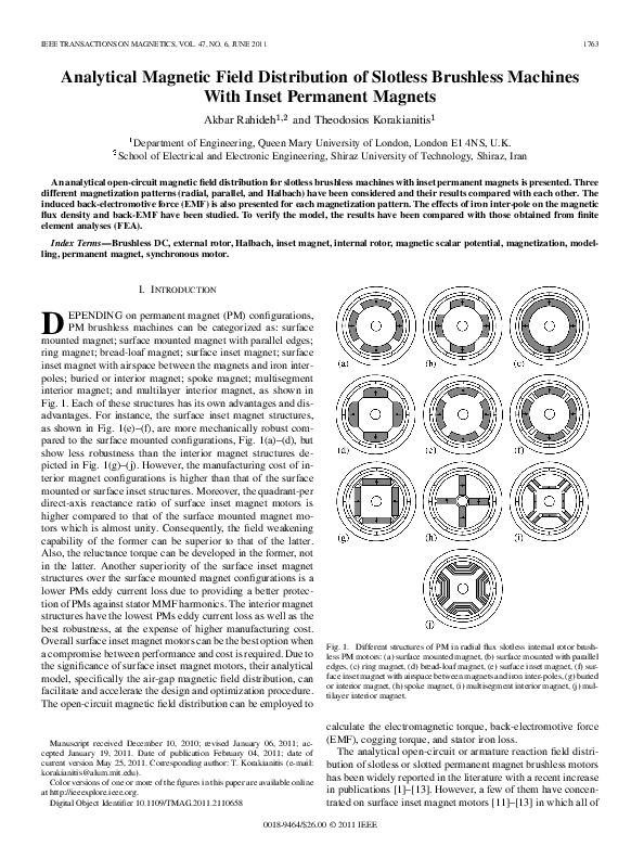 (PDF) Analytical Magnetic Field Distribution of Slotless Brushless ...
