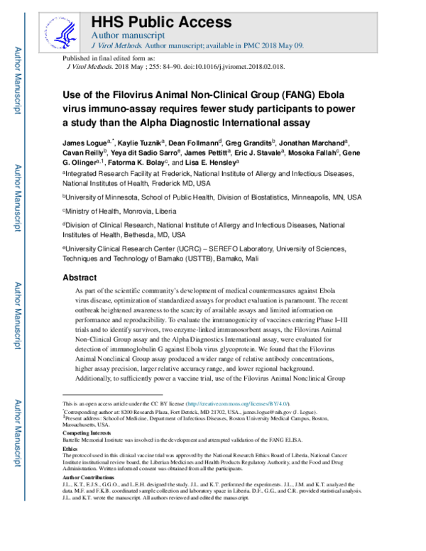 (PDF) Use of the Filovirus Animal Non-Clinical Group (FANG) Ebola virus ...