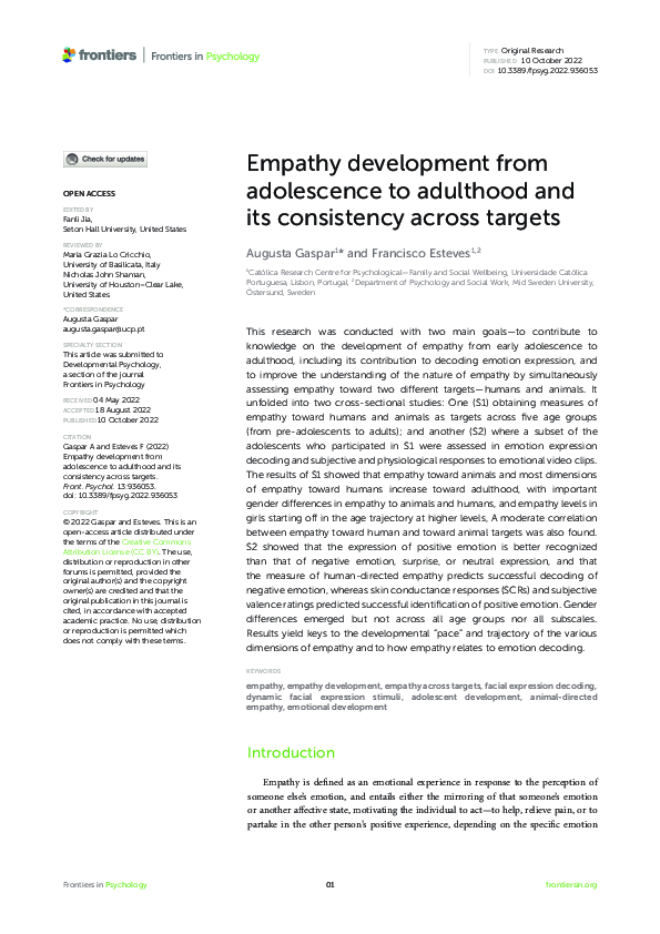 (PDF) Empathy development from adolescence to adulthood and its ...